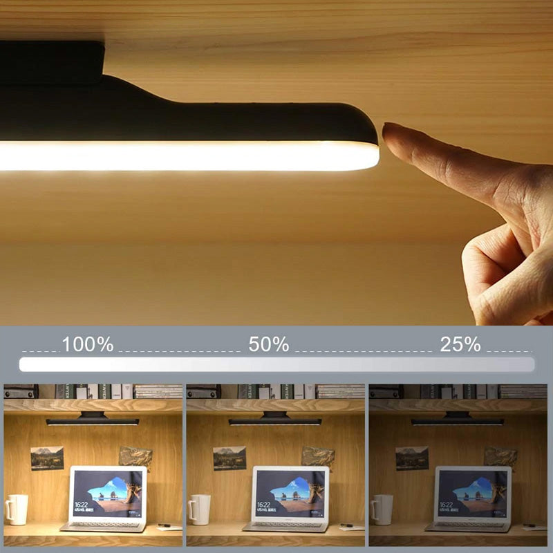 Magnetic strip LED reading lamp with USB charging, perfect for cabinets or desks