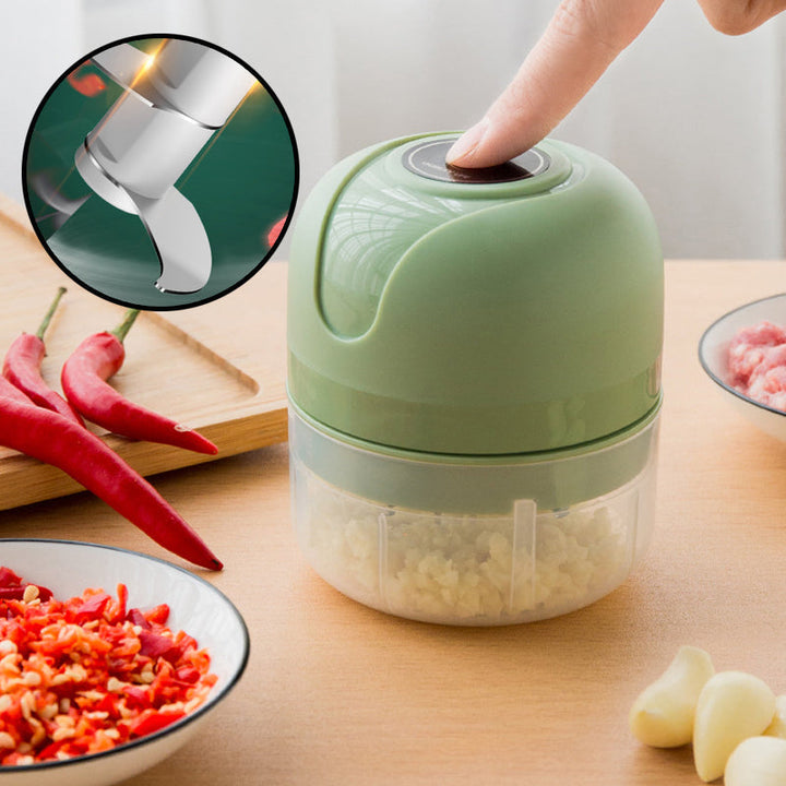 Top-down view of USB electric food chopper, highlighting compact size and intuitive design.