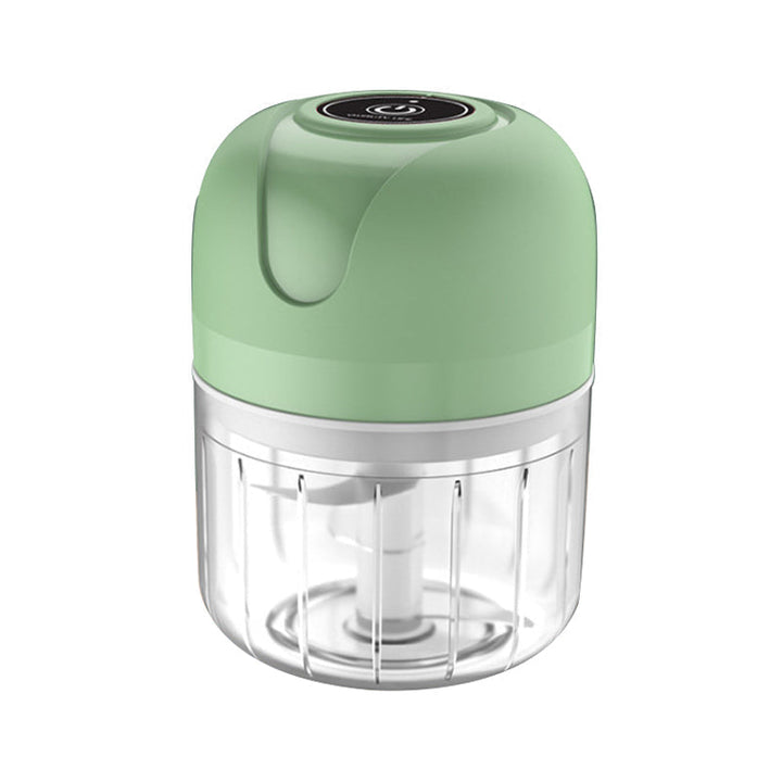 Packaging view of the USB rechargeable mini electric food chopper, showing key features.