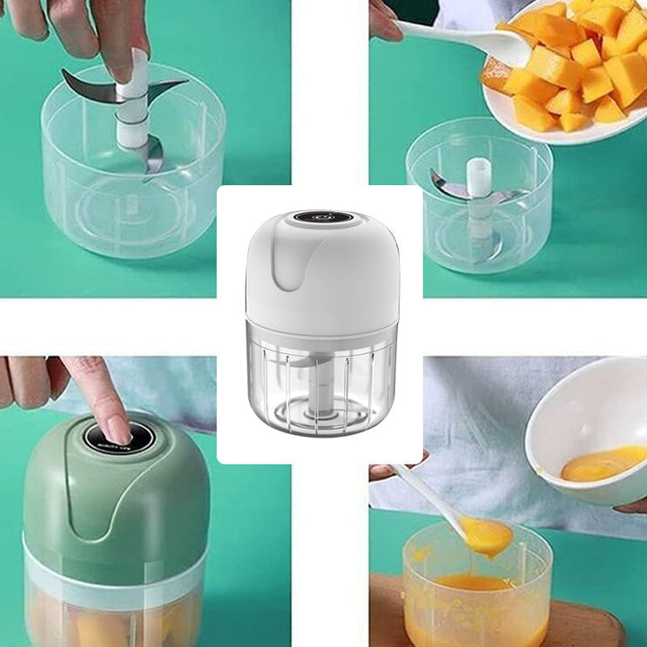 Small electric food processor, USB rechargeable, designed for efficiency in any kitchen.