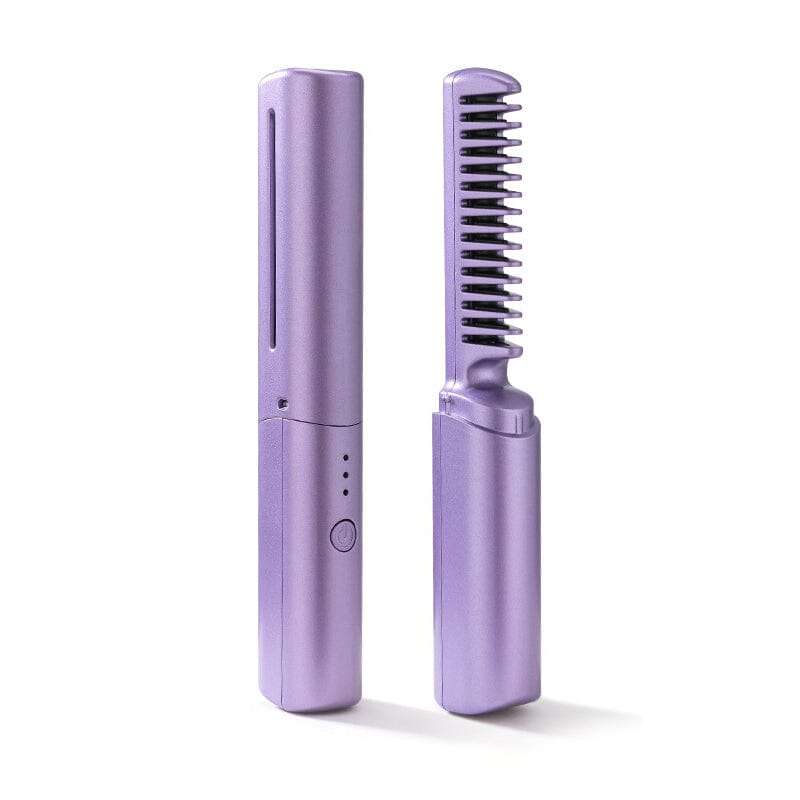 Mini portable hair straightener comb with USB charging function, perfect for quick and easy styling.