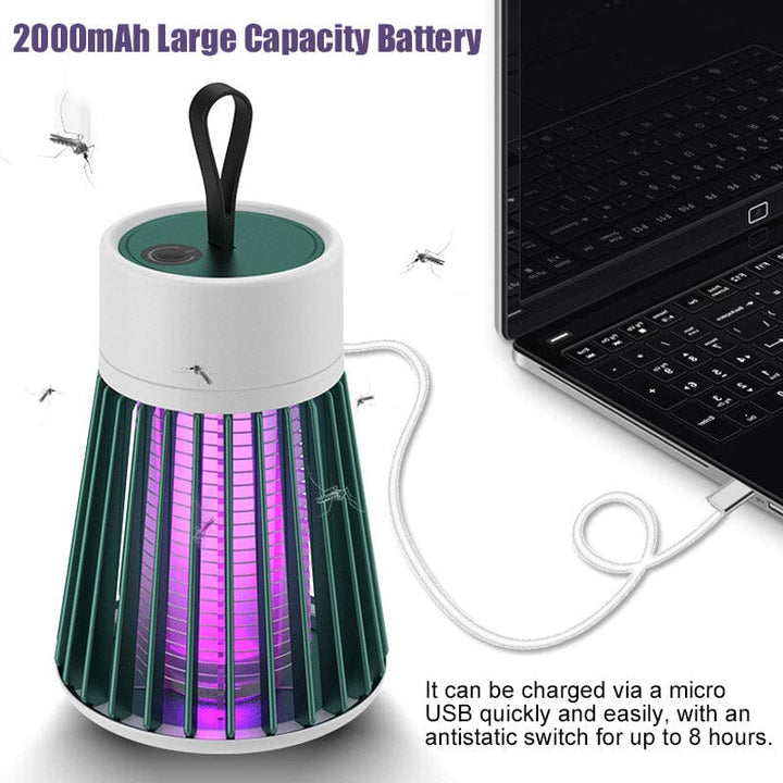 Close-up of USB rechargeable mosquito trap lamp's quiet fan and LED light attraction