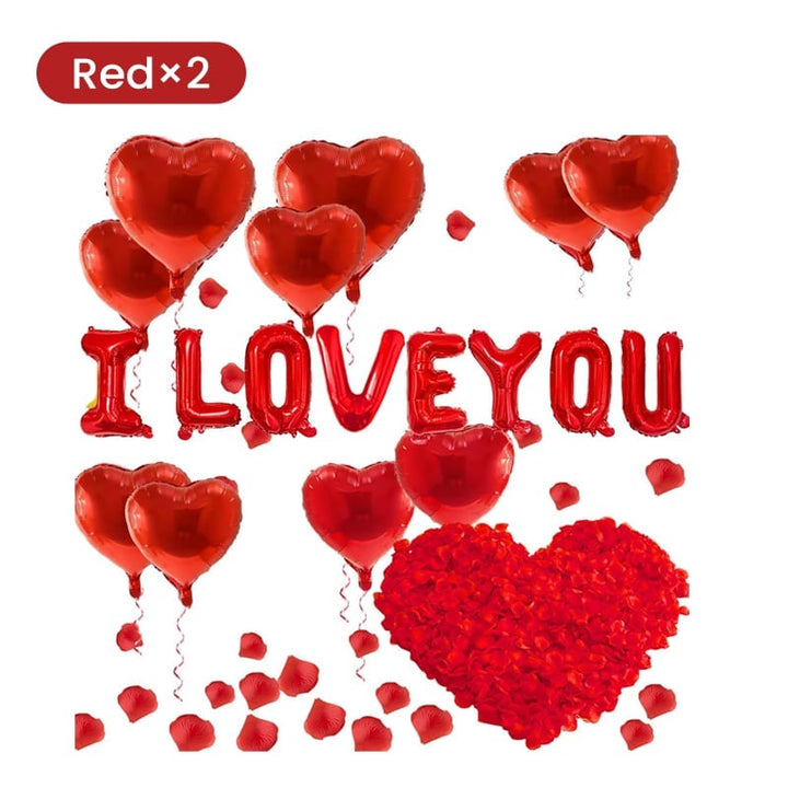A collection of air-filled heart balloons, festive Valentine's Day party supplies