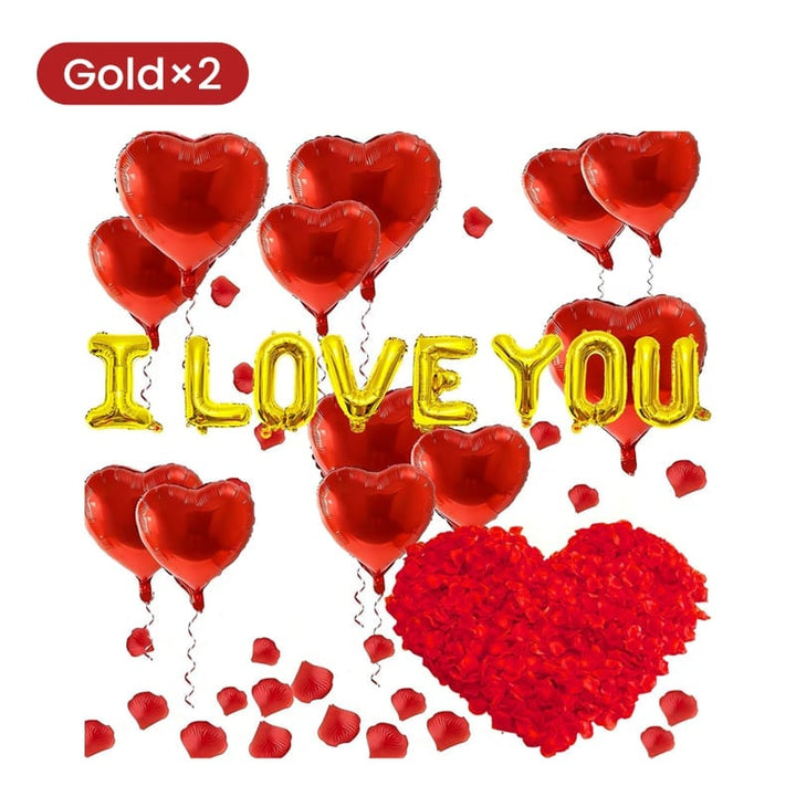 Valentine's Day decoration set showcasing a variety of romantic balloons