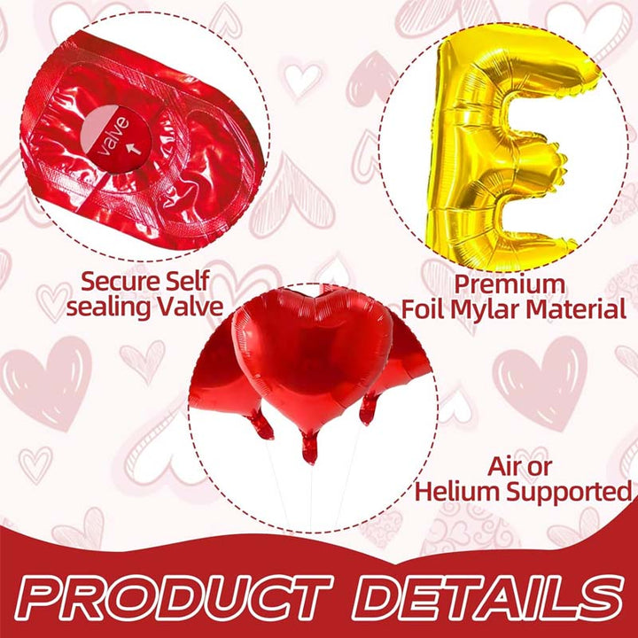 Pink 'LOVE' letter foil balloons, part of a romantic Valentine's Day decor kit
