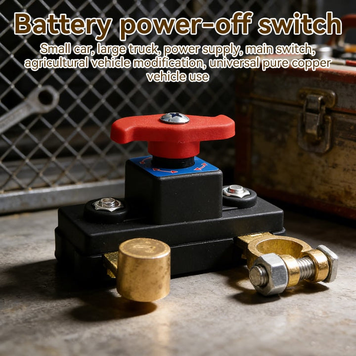 Close-up of vehicle battery switch terminals, high-quality brass for conductivity