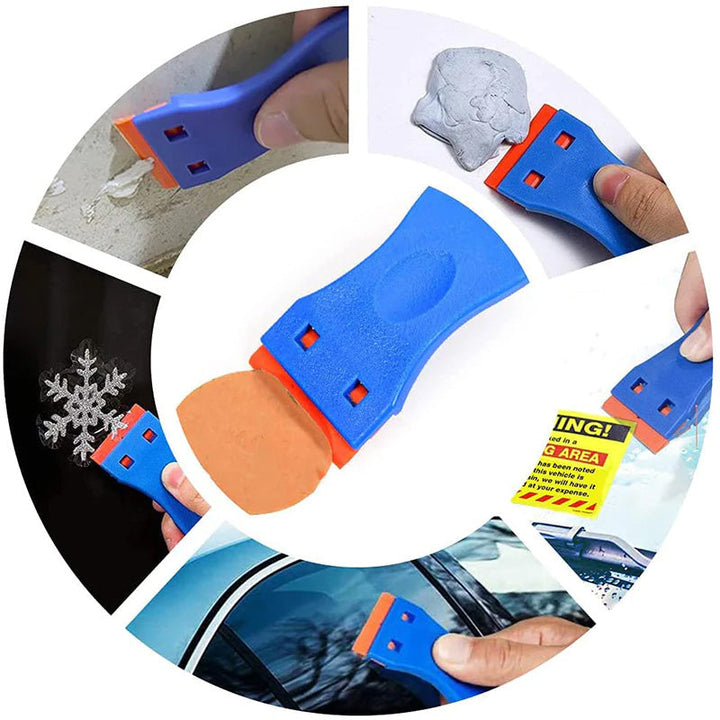 Plastic blade scraper tool for delicate surfaces, ideal for removing glue, stickers, and residues