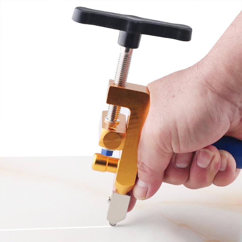 Handheld glass cutter with comfortable grip for precise scores on ceramic tiles and glass panes