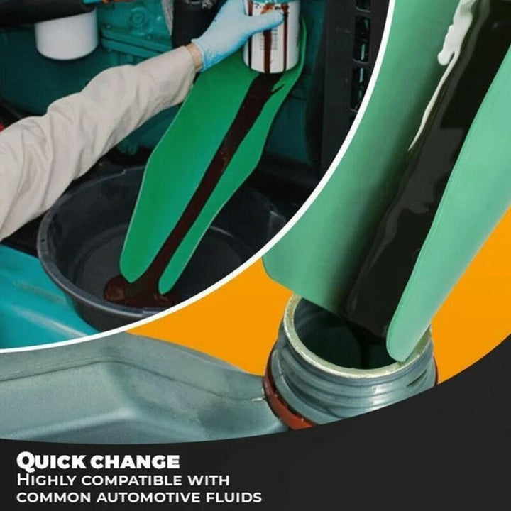 Automotive draining funnel, highly flexible for precise fluid transfer during oil changes and garage work.