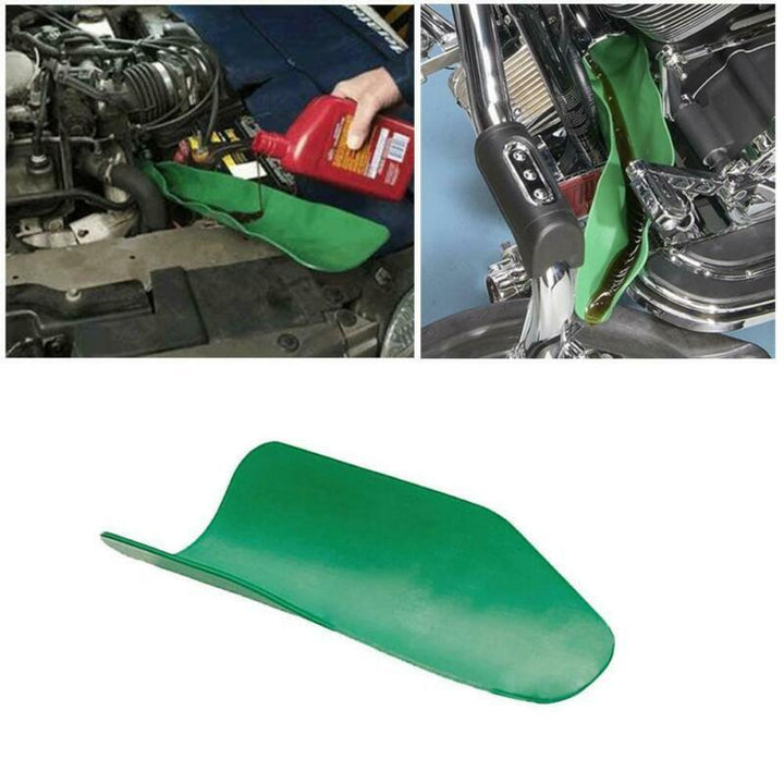 Garage tool: flexible draining funnel, ensures clean and efficient fluid transfer for automotive maintenance.