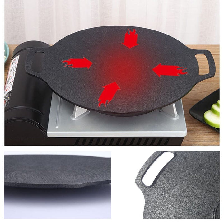 Top-down view of the non-stick round grill pan, showcasing its ample cooking surface
