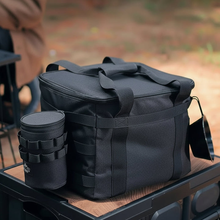Versatile outdoor organizer bag for travel, picnic, or camping gear storage. Durable polyester utility.