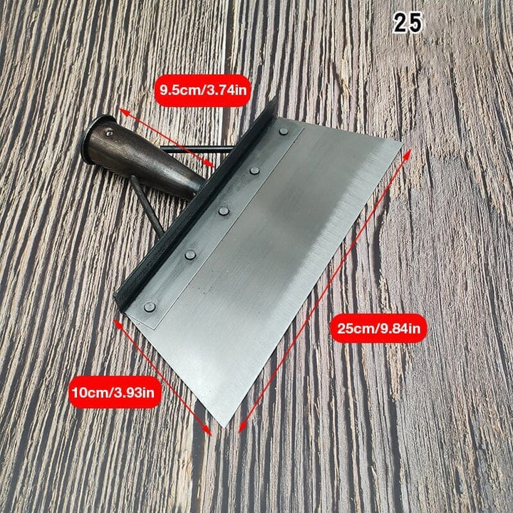Innovative cleaning shovel with sturdy stainless steel blade for various tasks.