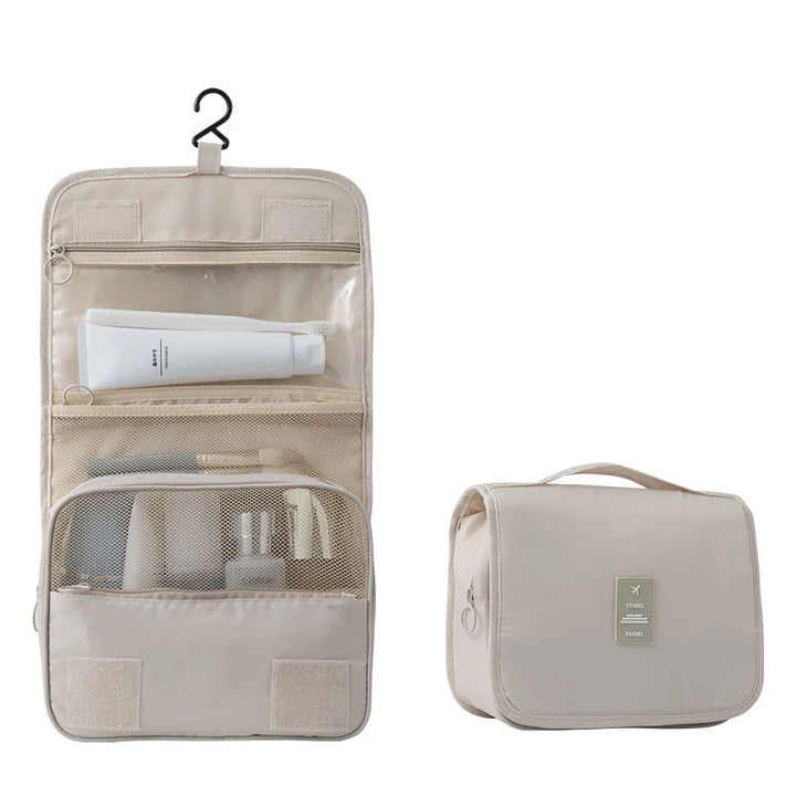 Stylish travel toiletry bag, an essential organizer for cosmetics, makeup, and bathroom items.