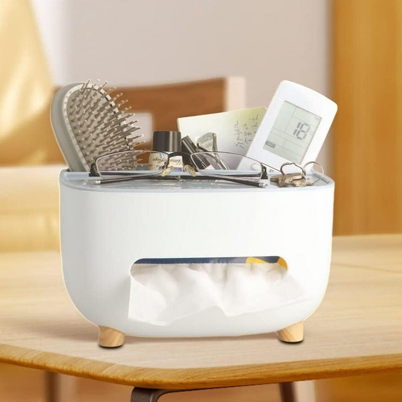 Multipurpose ABS plastic desk caddy and tissue holder for efficient home storage solutions.