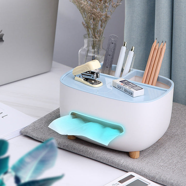 Modern tissue box with built-in organizer, an essential item for stylish home storage.