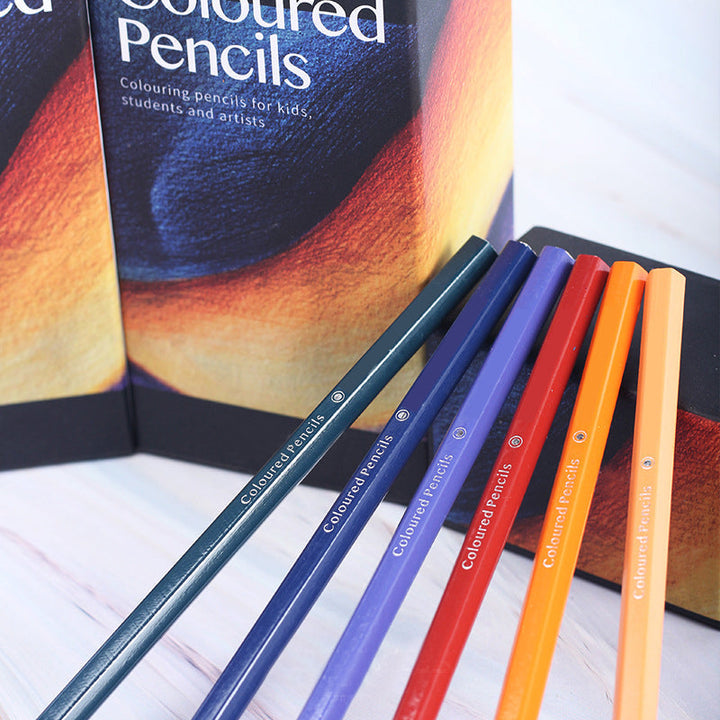Close-up of a Vibrant Artist's Colored Pencil Set, showing diverse tips and wood casing