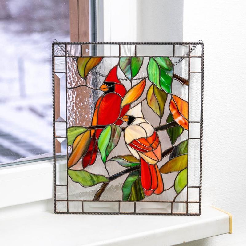 Vibrant cardinal bird pendant acrylic window art decor, perfect suncatcher ornament for home