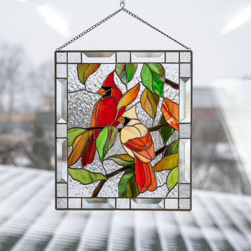 Detailed acrylic cardinal bird window hanging, suncatcher decor for nature lovers, unique gift