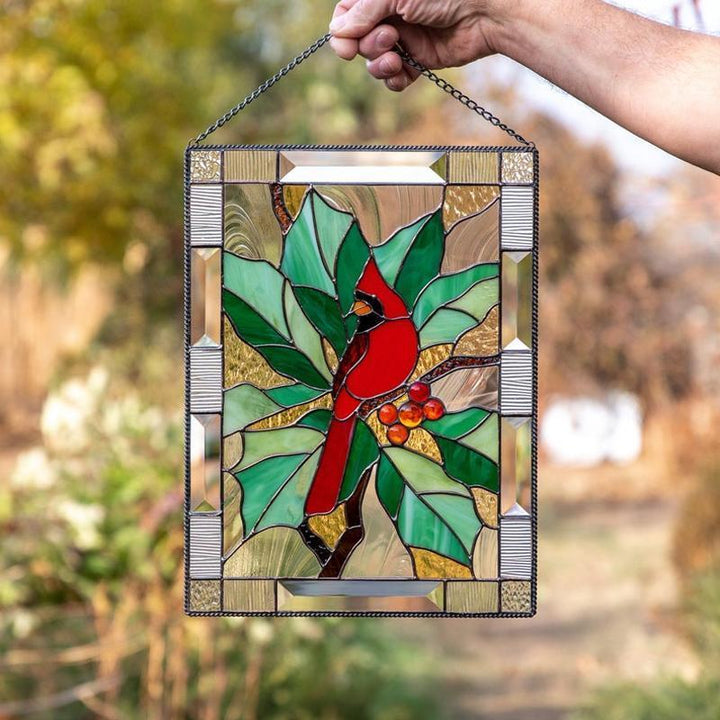 Bird pendant window art decor featuring a red cardinal, elegant acrylic ornament for home decor