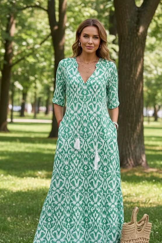 Lightweight, vibrant flowy maxi dress for women, a stylish summer sundress ideal for holidays.