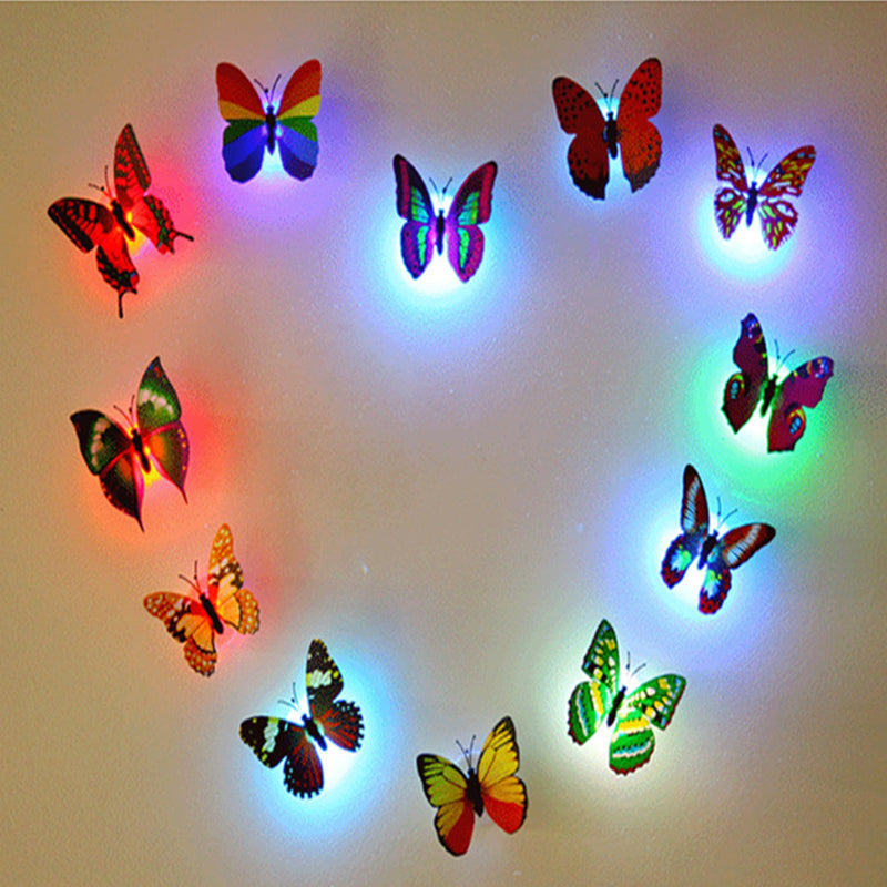 Artistic arrangement of LED butterfly lights, transforming a plain wall into a captivating display