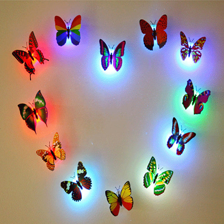 Artistic arrangement of LED butterfly lights, transforming a plain wall into a captivating display