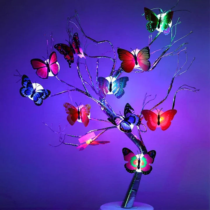 Assorted 3D LED butterfly night lights illuminating a wall, perfect for kid's room decor & gifts