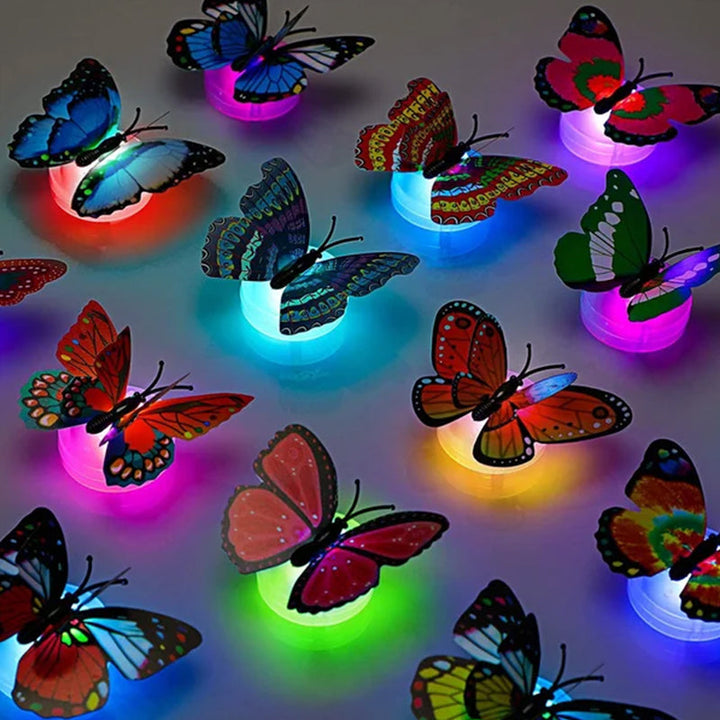 Detailed shot of an individual luminous LED butterfly, serving as a charming night light decoration