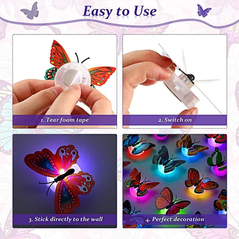 Whimsical LED butterfly night lights arranged on a wall, enhancing a child's bedroom or play area