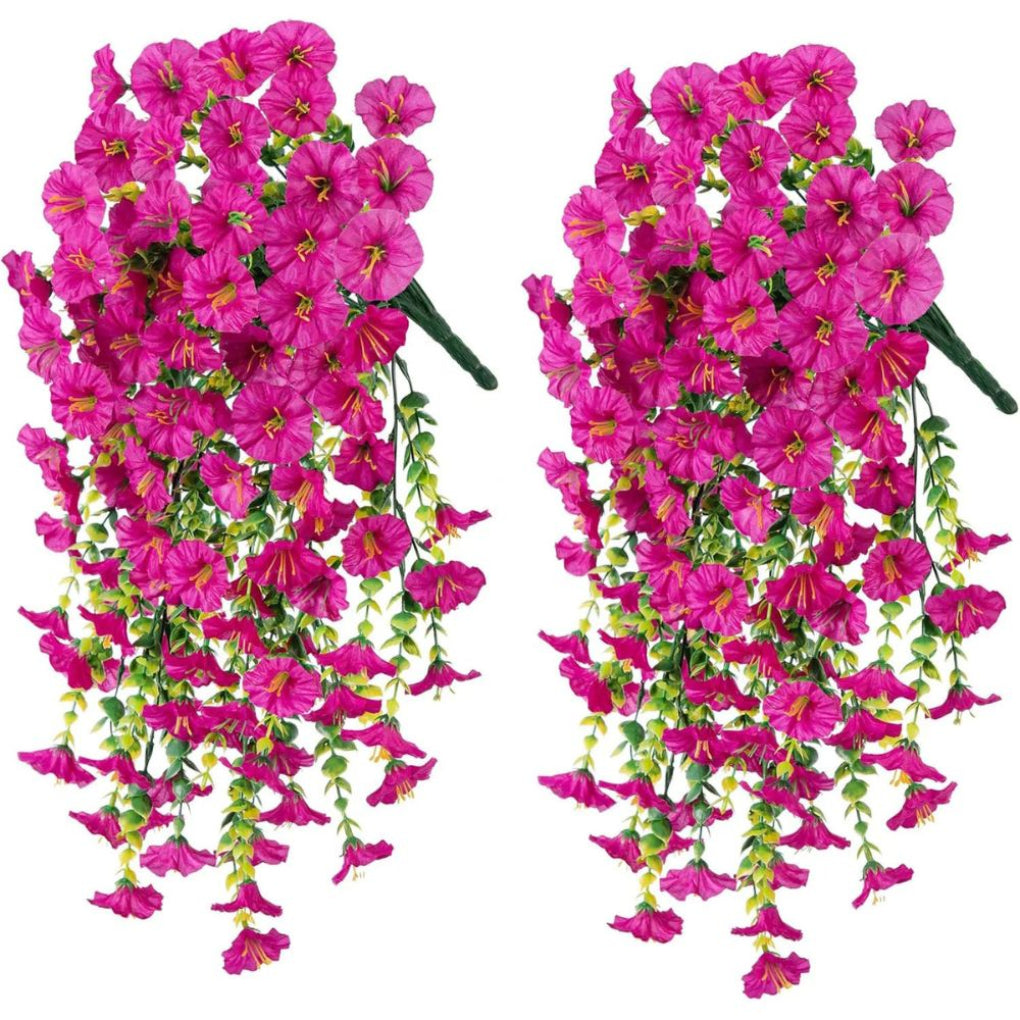 Lifelike fake morning glory flowers vine garland, UV-resistant for easy hanging wall decor & no-maintenance floral accent.