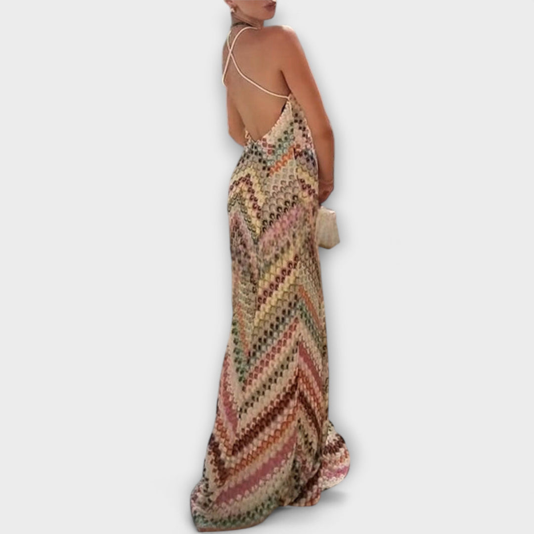 Green V-neck ankle length maxi dress. Comfortable women's long dress, perfect as a stylish party or vacation outfit.