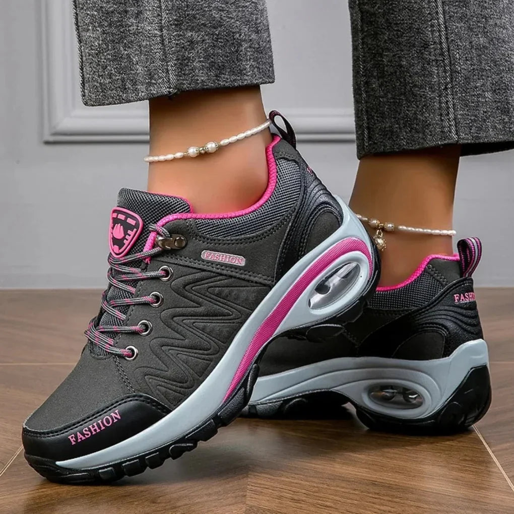 Vibrant women's water-resistant hiking shoes, perfect for colorful outdoor adventures & comfortable trail walking.