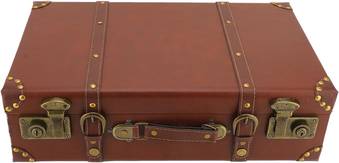 Decorative vintage brown leather storage box. Stylish unisex trunk, also ideal as an overnight carry-on case.