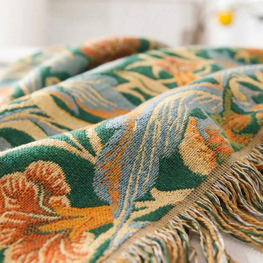 Decorative vintage floral throw blanket. Perfect cozy sofa throw or elegant bedspread for any room.