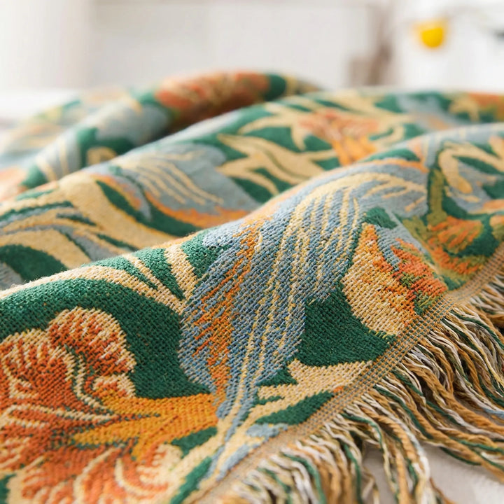 Decorative vintage floral throw blanket. Perfect cozy sofa throw or elegant bedspread for any room.