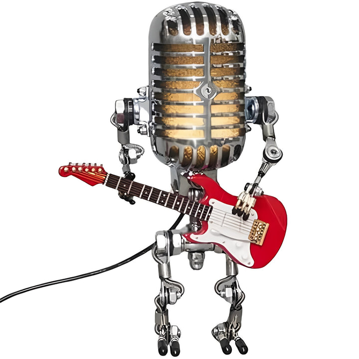 Vintage-inspired robot LED desk lamp with adjustable head, perfect for retro home decor & accent lighting.