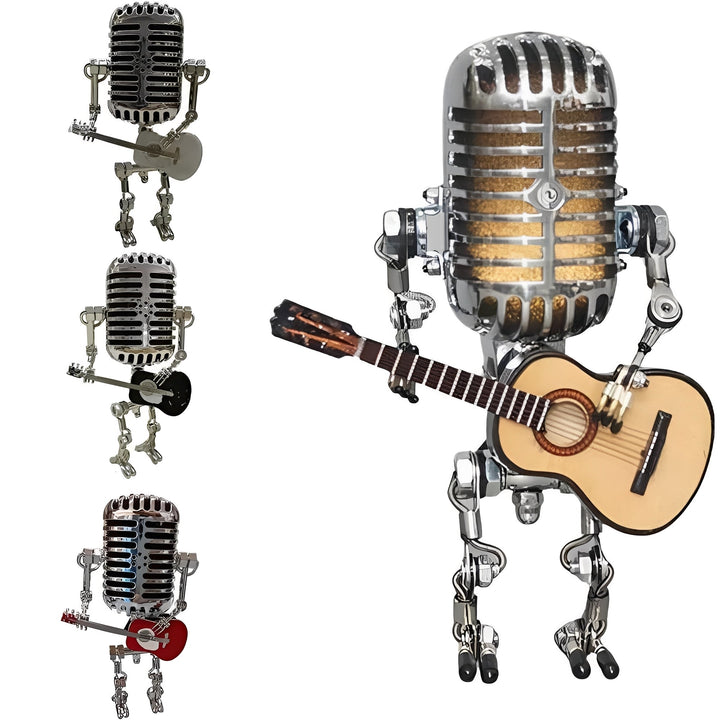 Industrial-style silver robot desk lamp with bright LED light, a unique gift for vintage decor lovers.