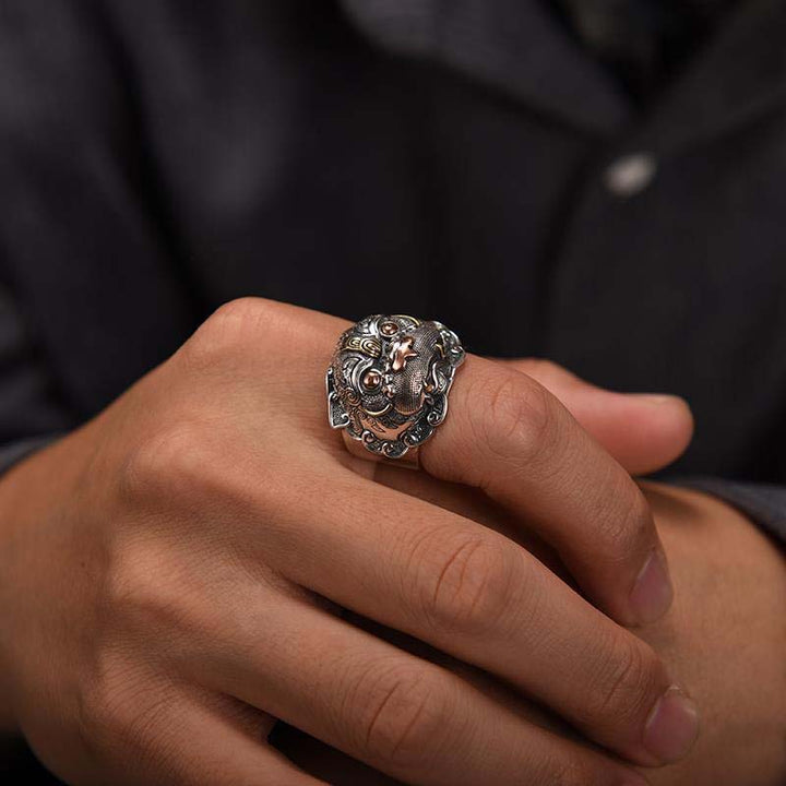 Unisex vintage style Pixiu ring, adjustable for comfort, a striking lucky fashion accessory