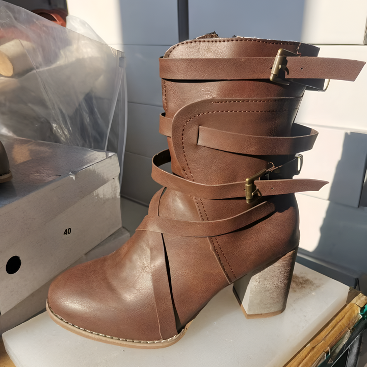 Stylish women's orthopedic ankle boots, vintage design, with practical side zipper for easy wear & support.