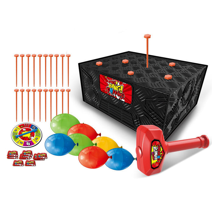 Wack-A-Balloon game with festive decorations in the background, ultimate party game