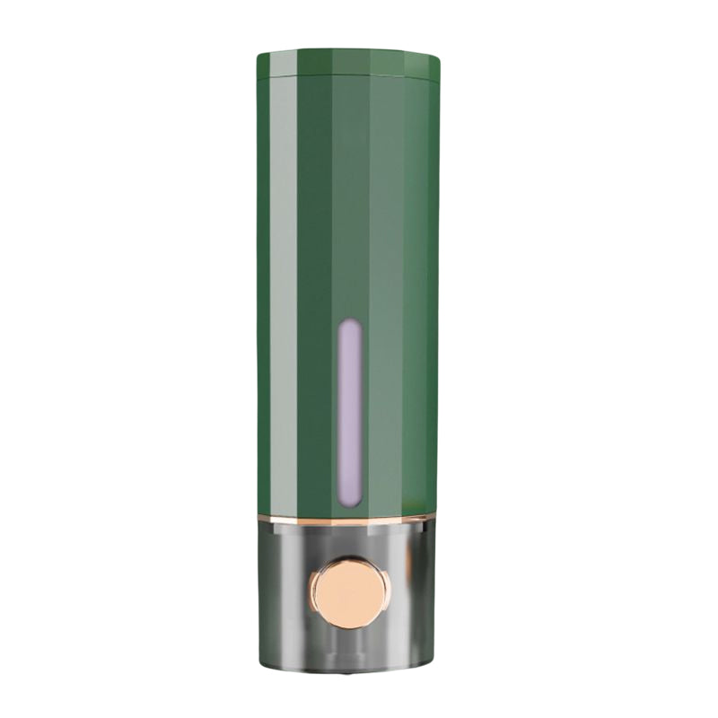 Wall mounted manual soap dispenser in a modern minimalist design, blends with any home decor