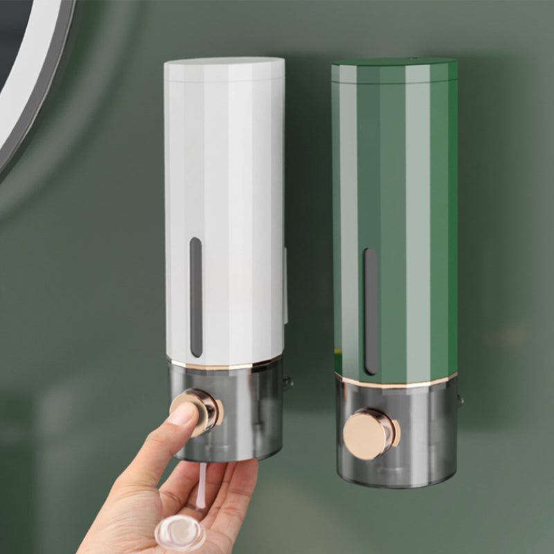 Chrome wall mounted manual soap dispenser, ideal for kitchen sinks, dispenses liquid soap or hand sanitizer