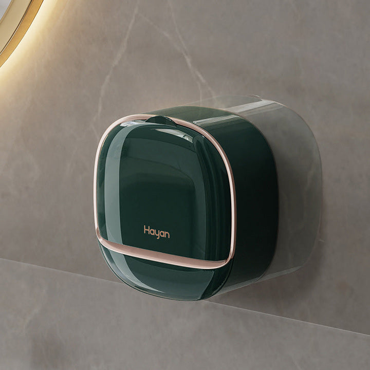 Contemporary self-draining soap dish, a stylish bathroom accessory that mounts directly to the wall for organization.