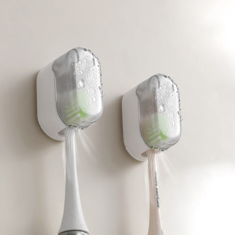 Open wall mounted toothbrush holder showing slots for toothbrushes, easy access