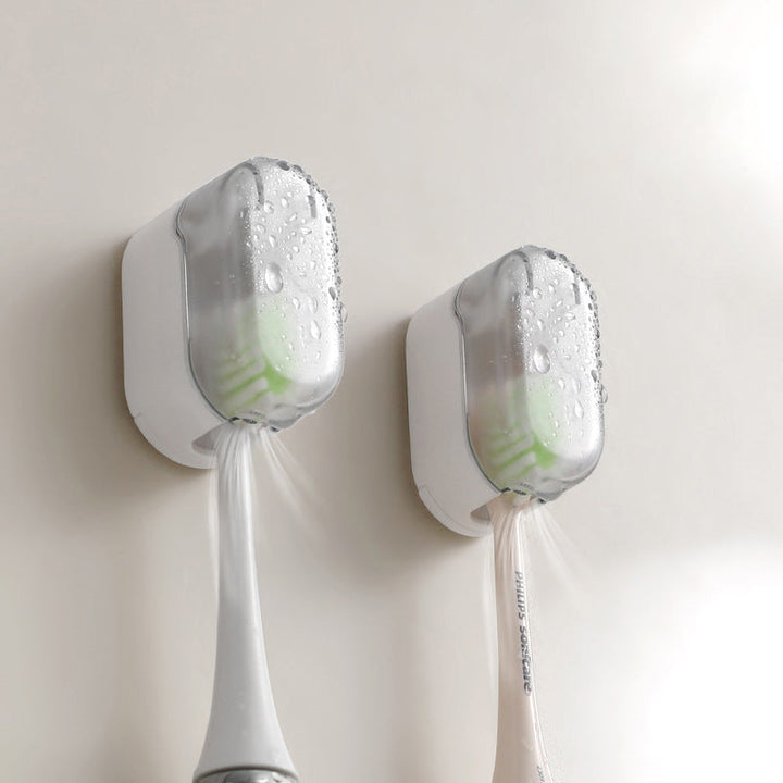 Open wall mounted toothbrush holder showing slots for toothbrushes, easy access