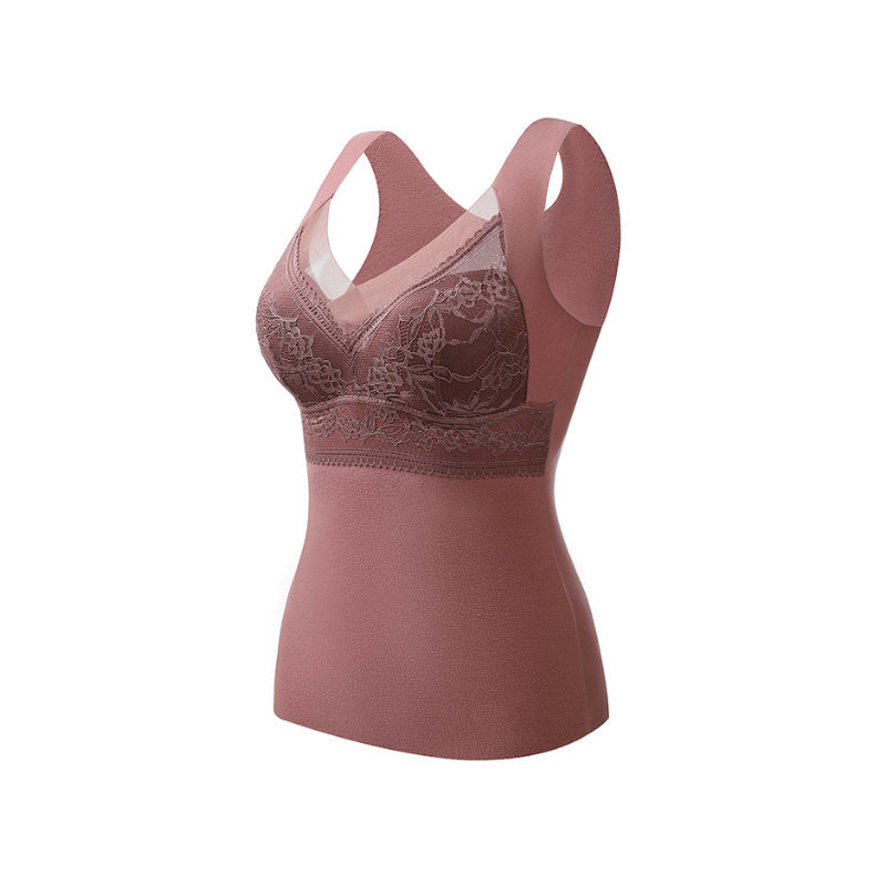 Breathable women's thermal camisole, with a comfortable built-in bra, gray color