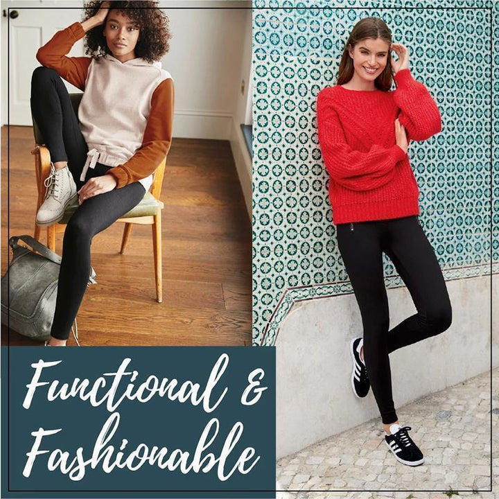 Stretchy black thermal fleece women's leggings, perfect for cold weather activities and layering.
