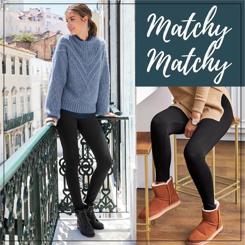 Women's cozy fleece lined leggings laid flat, emphasizing their soft texture and warmth.