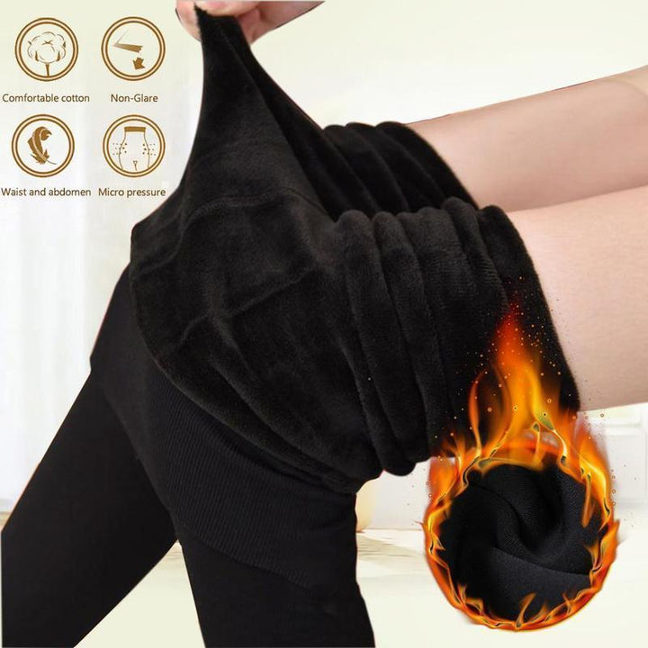 Model from the back, wearing high-waist fleece lined leggings, demonstrating full coverage.